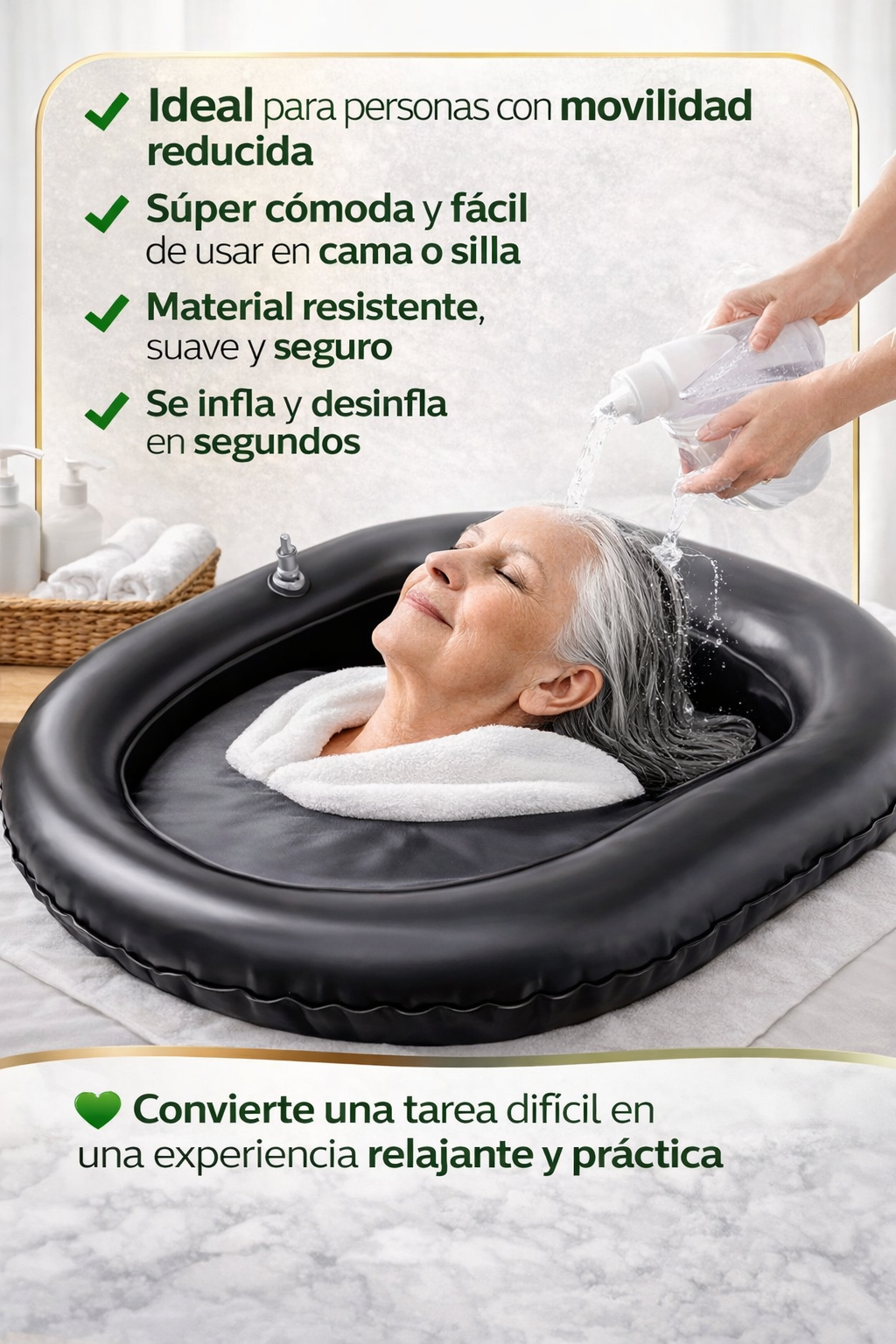 Bañera Inflable para Lavar el Cabello en Cama